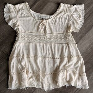 American Eagle Outfitters Women’s Cream Peasant Top with Lace Inset